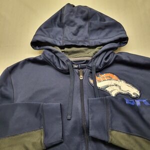 Denver Broncos Nike Therma Fit Hoodie Mens Medium Blue Full Zip Emboidered NFL